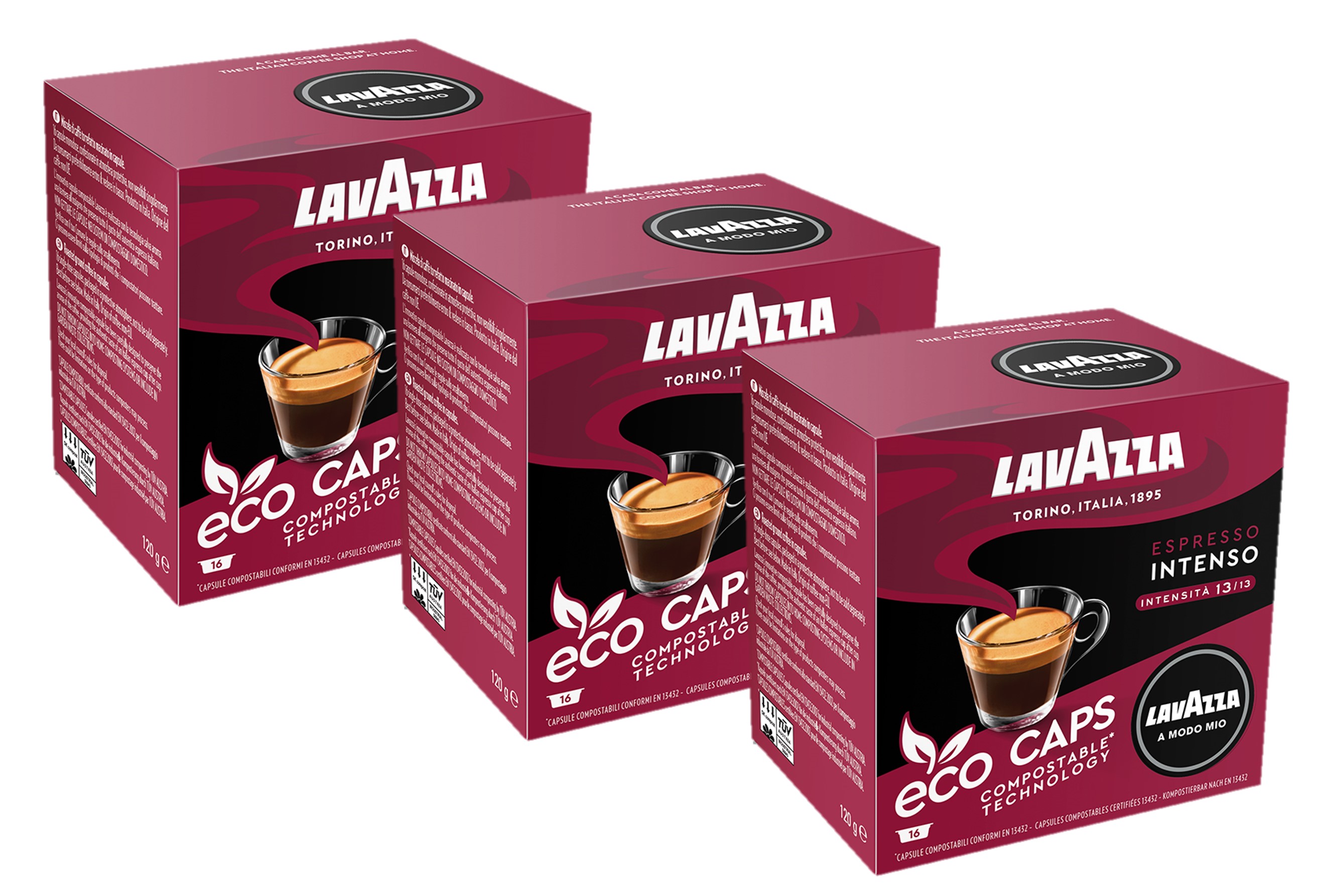 Lavazza Intenso Eco Caps Compostable Coffee Pods Pack of 3 (48 Capsules
